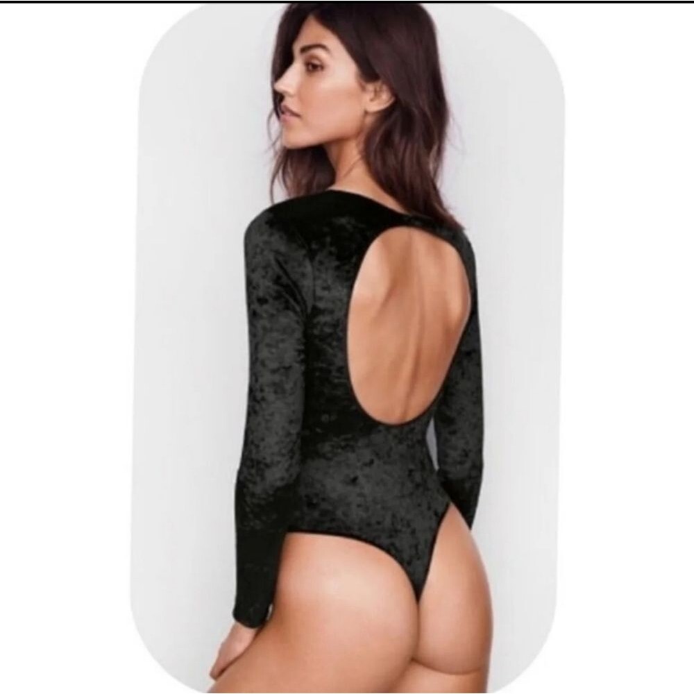 Victoria's Secret black velvet 90s bodysuit m/l Medium /Large - Picture 2 of 8